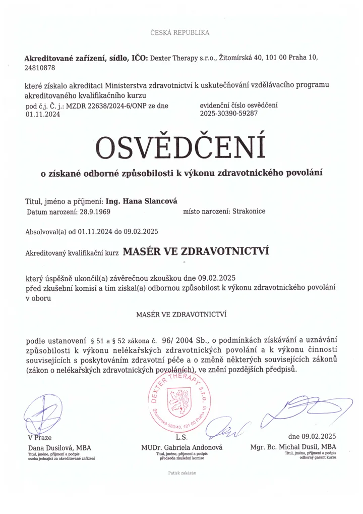 Osvědčení Masér ve zdravotnictví