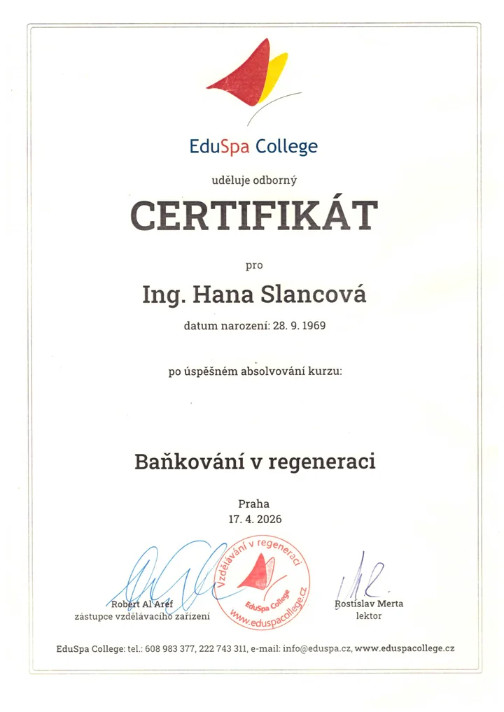 Certifikát Baňkování v regeneraci