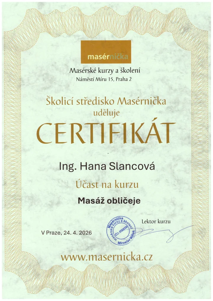 Certifikát Masáž obličeje