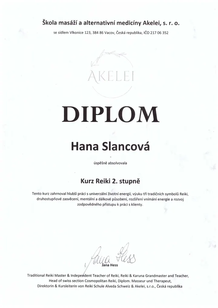Diplom Reiki 2. stupně